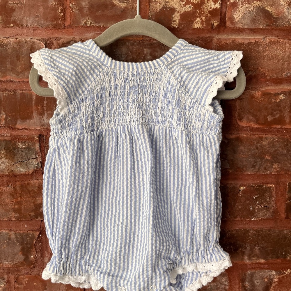 Monica + Andy Blue and White Striped Baby romper